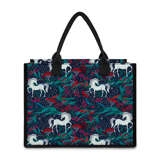 Fairy Floral Unicorn Pattern Print Canvas Tote Bag