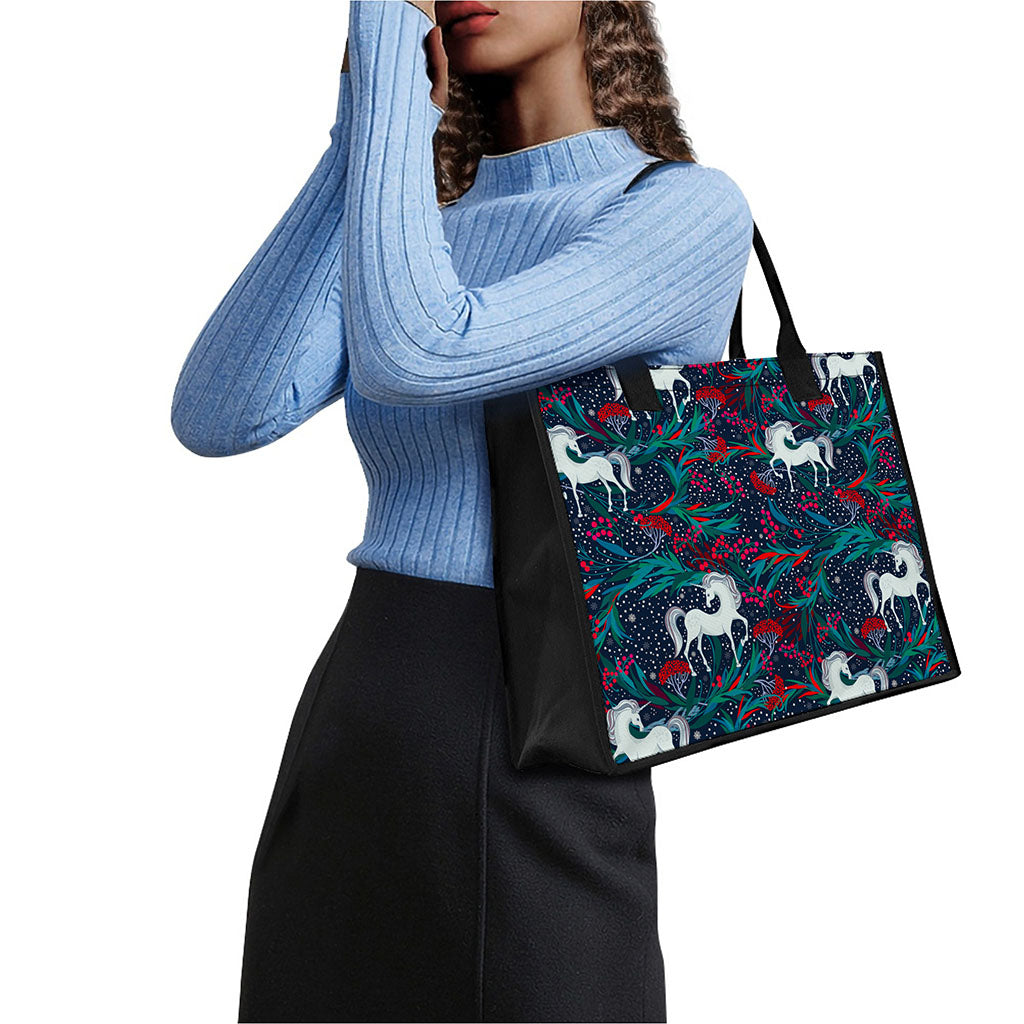 Fairy Floral Unicorn Pattern Print Canvas Tote Bag