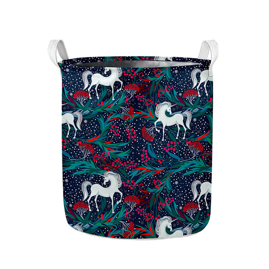 Fairy Floral Unicorn Pattern Print Collapsible Laundry Basket