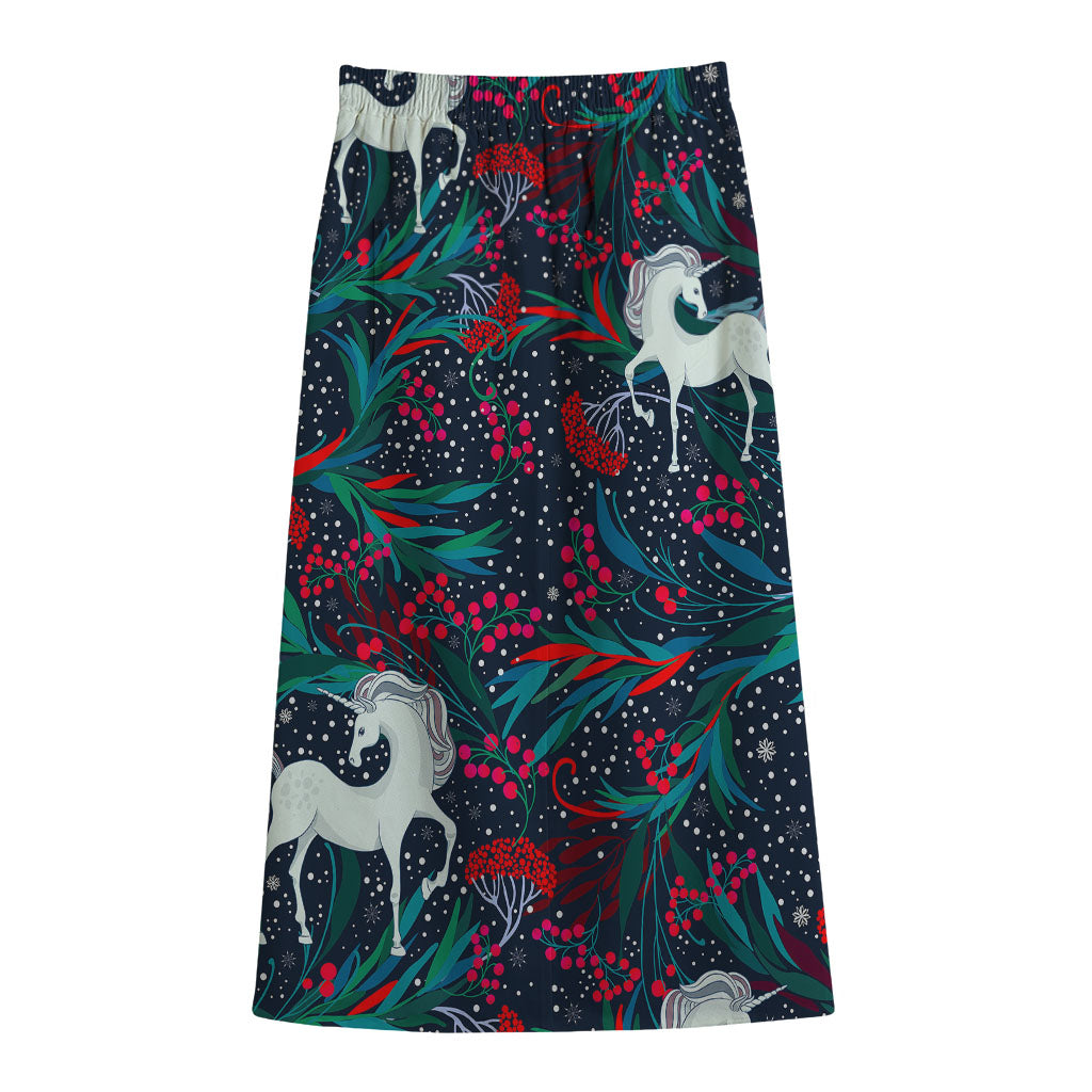 Fairy Floral Unicorn Pattern Print Cotton Front Slit Maxi Skirt
