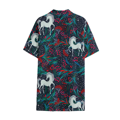 Fairy Floral Unicorn Pattern Print Cotton Hawaiian Shirt
