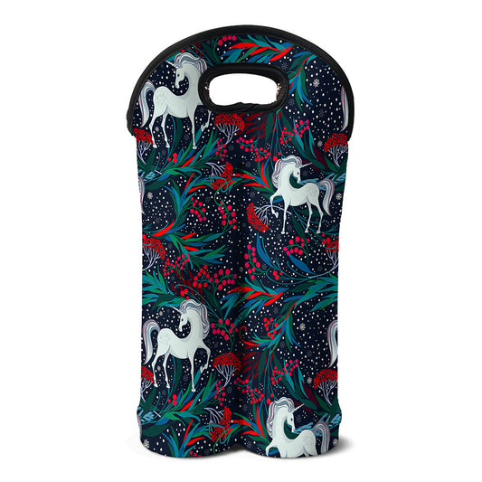 Fairy Floral Unicorn Pattern Print Double Neoprene Wine Tote