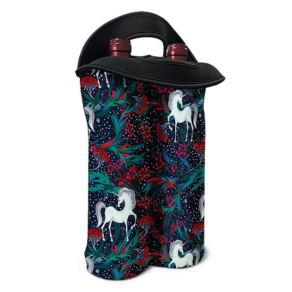Fairy Floral Unicorn Pattern Print Double Neoprene Wine Tote