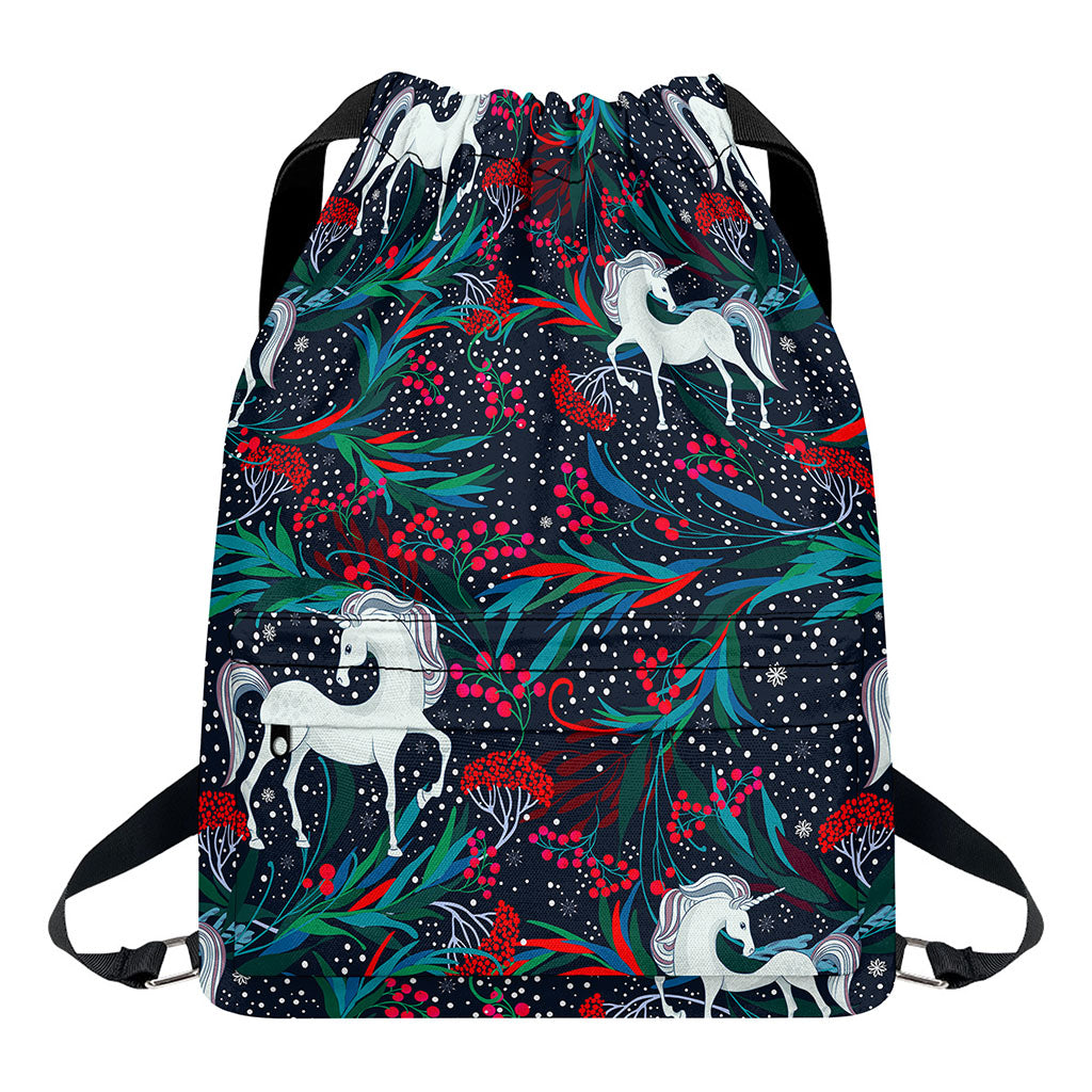 Fairy Floral Unicorn Pattern Print Drawstring Backpack