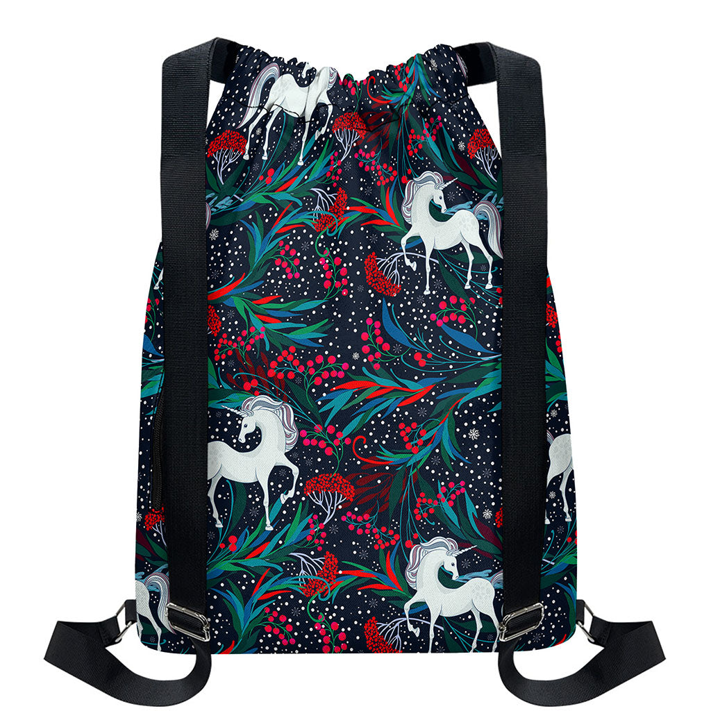 Fairy Floral Unicorn Pattern Print Drawstring Backpack
