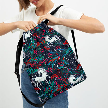 Fairy Floral Unicorn Pattern Print Drawstring Backpack