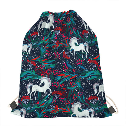Fairy Floral Unicorn Pattern Print Drawstring Bag