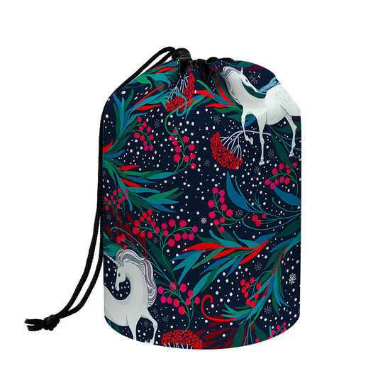 Fairy Floral Unicorn Pattern Print Drawstring Makeup Bag