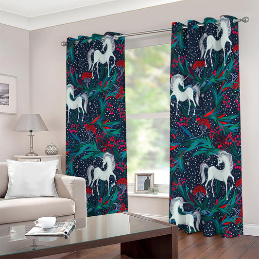 Fairy Floral Unicorn Pattern Print Extra Wide Grommet Curtains