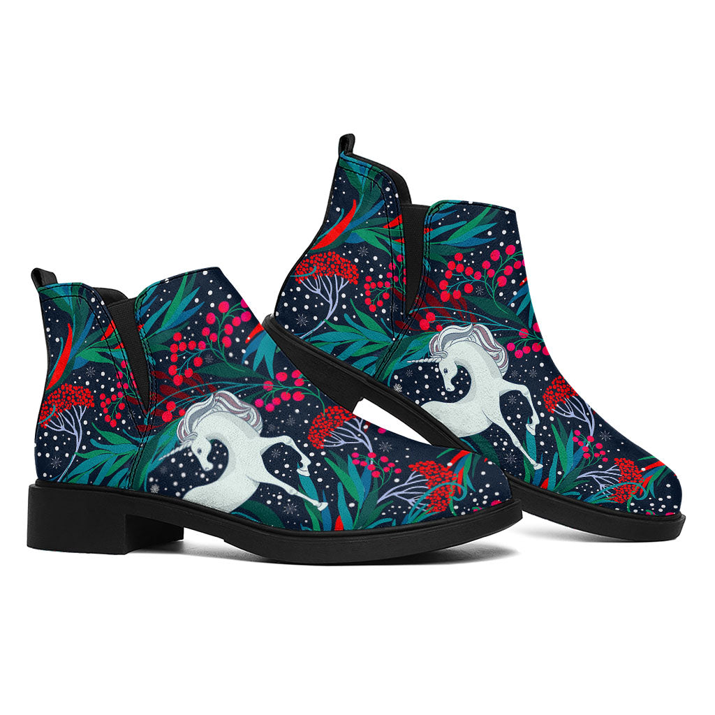 Fairy Floral Unicorn Pattern Print Flat Ankle Boots