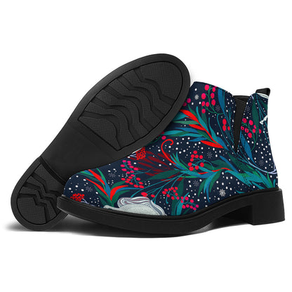 Fairy Floral Unicorn Pattern Print Flat Ankle Boots