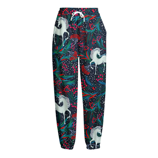 Fairy Floral Unicorn Pattern Print Fleece Lined Knit Pants