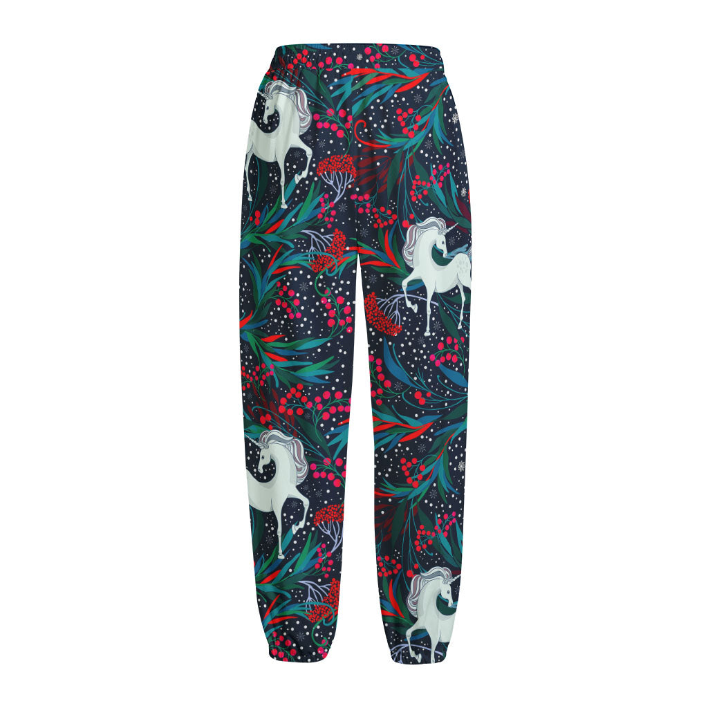 Fairy Floral Unicorn Pattern Print Fleece Lined Knit Pants