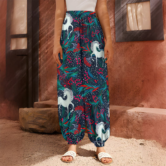 Fairy Floral Unicorn Pattern Print Harem Pants
