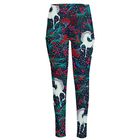 Fairy Floral Unicorn Pattern Print High-Waisted Pocket Leggings
