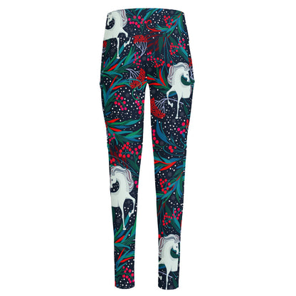 Fairy Floral Unicorn Pattern Print High-Waisted Pocket Leggings