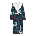 Fairy Floral Unicorn Pattern Print Hooded Bathrobe