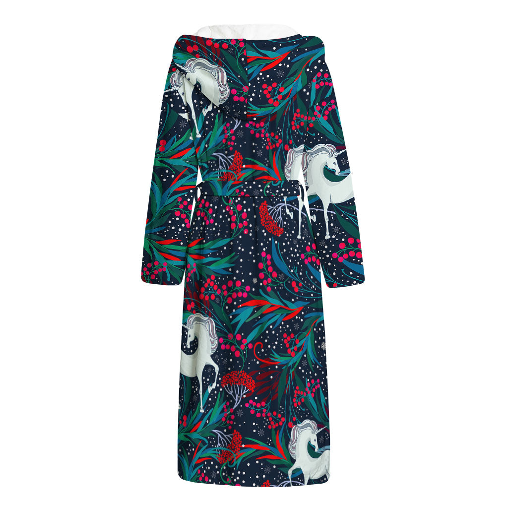 Fairy Floral Unicorn Pattern Print Hooded Bathrobe