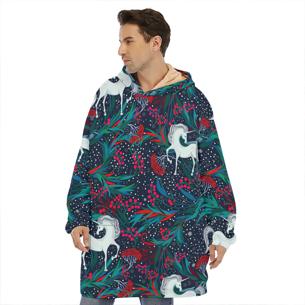 Fairy Floral Unicorn Pattern Print Hoodie Blanket