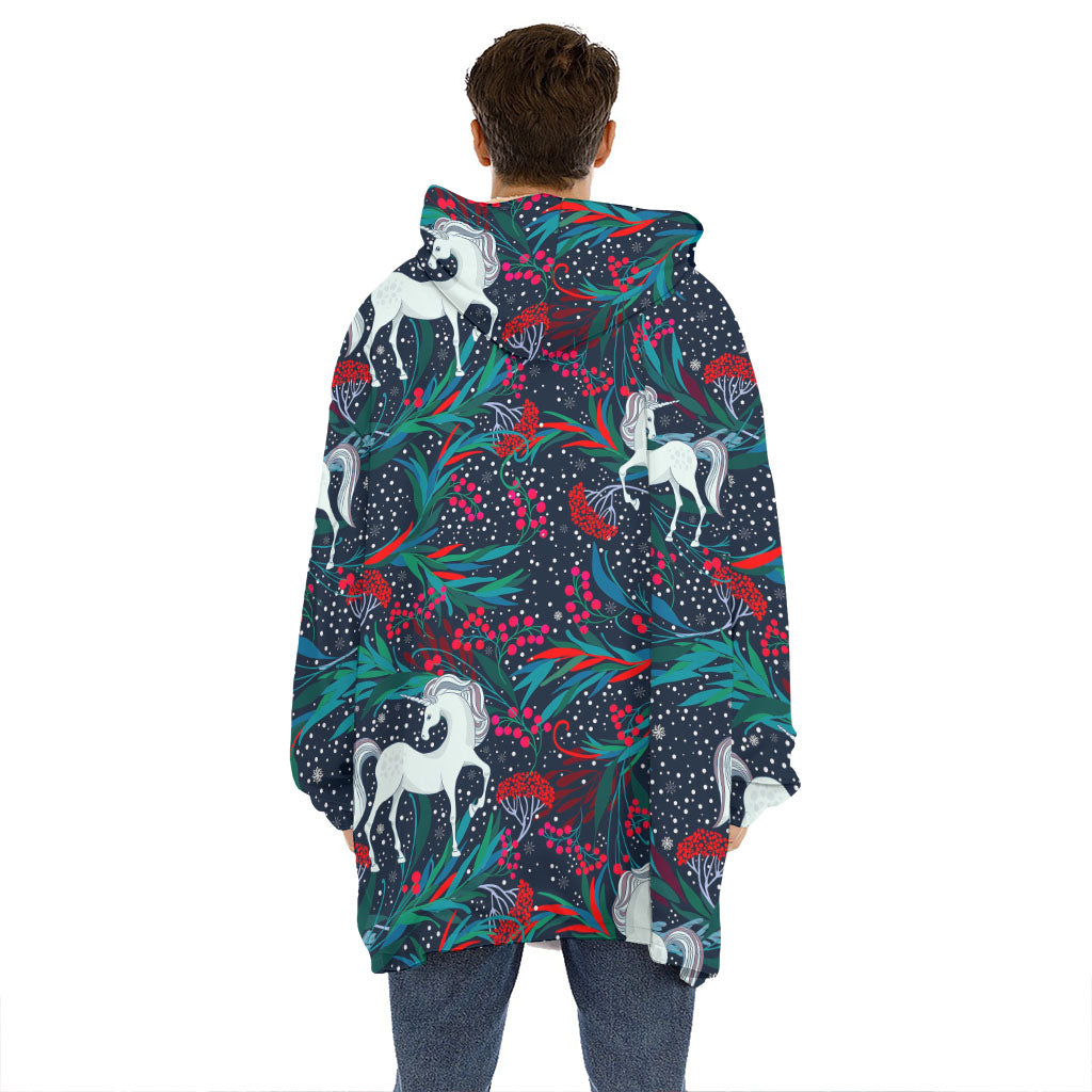 Fairy Floral Unicorn Pattern Print Hoodie Blanket