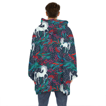 Fairy Floral Unicorn Pattern Print Hoodie Blanket