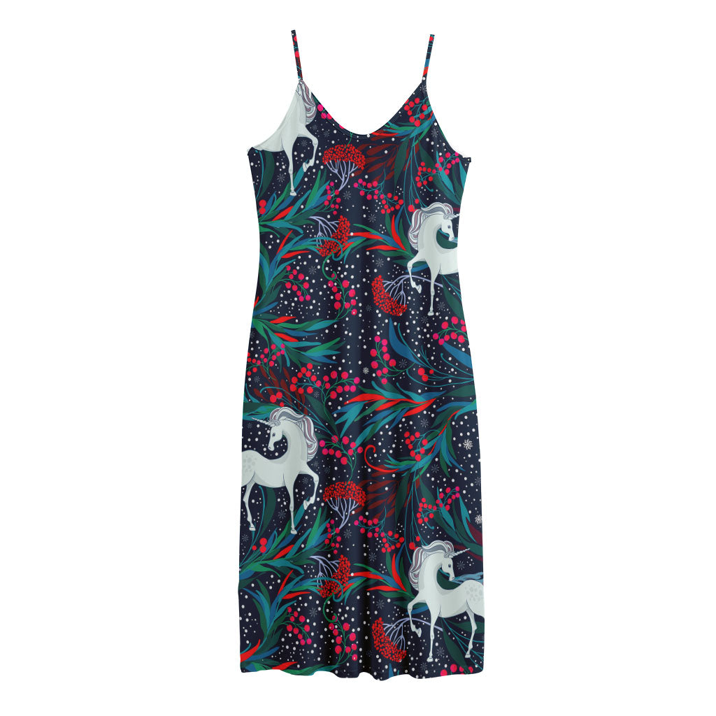 Fairy Floral Unicorn Pattern Print Jersey Midi Cami Dress