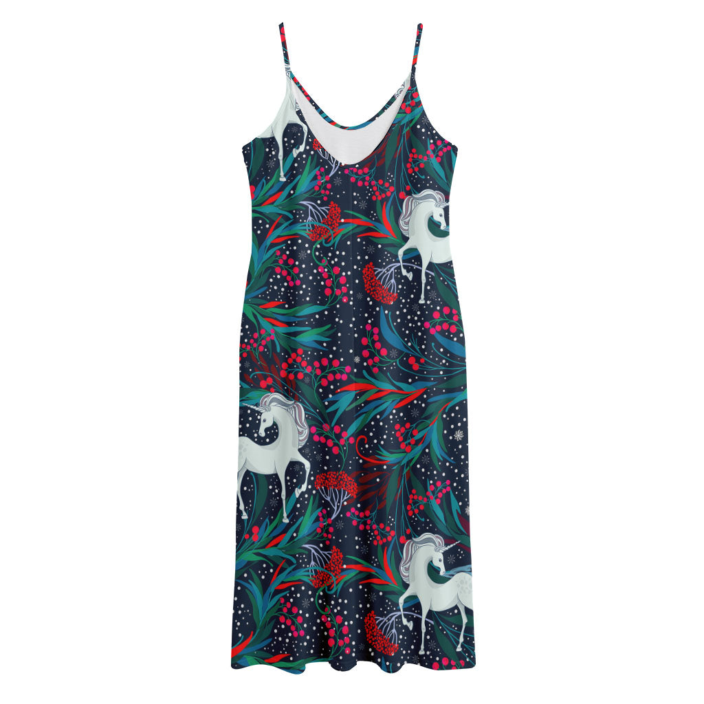 Fairy Floral Unicorn Pattern Print Jersey Midi Cami Dress