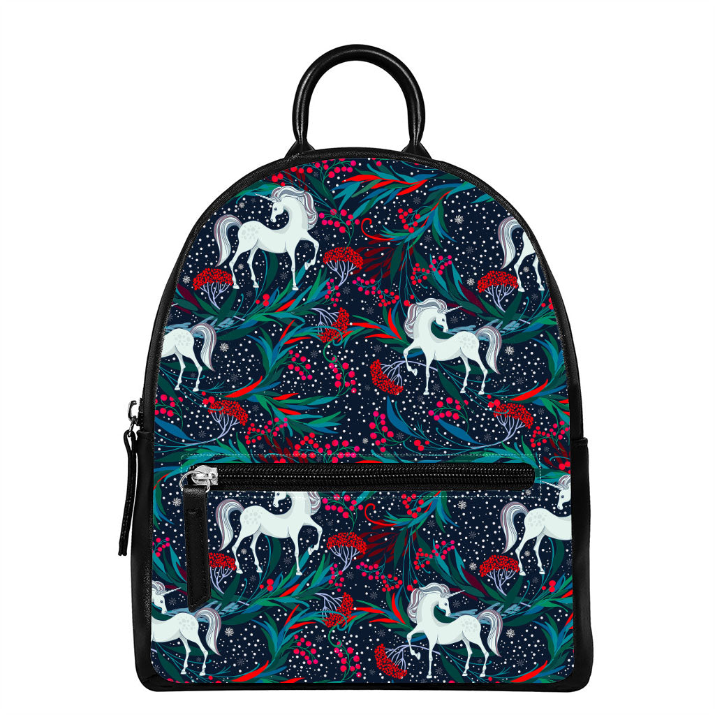 Fairy Floral Unicorn Pattern Print Leather Backpack
