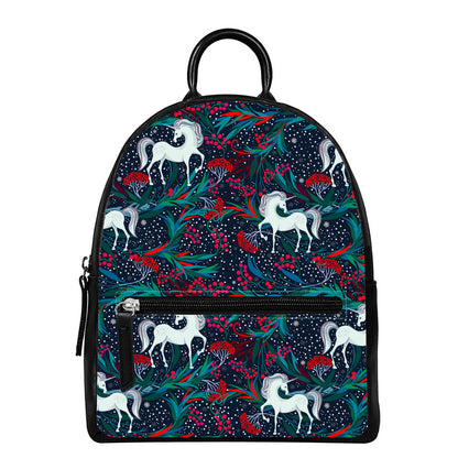 Fairy Floral Unicorn Pattern Print Leather Backpack