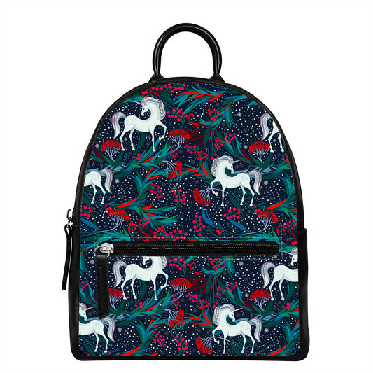 Fairy Floral Unicorn Pattern Print Leather Backpack