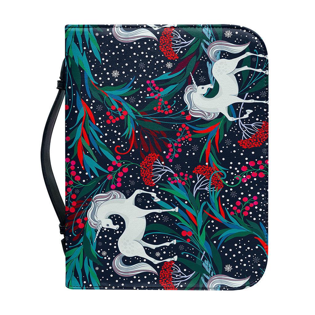 Fairy Floral Unicorn Pattern Print Leather Bible Cover