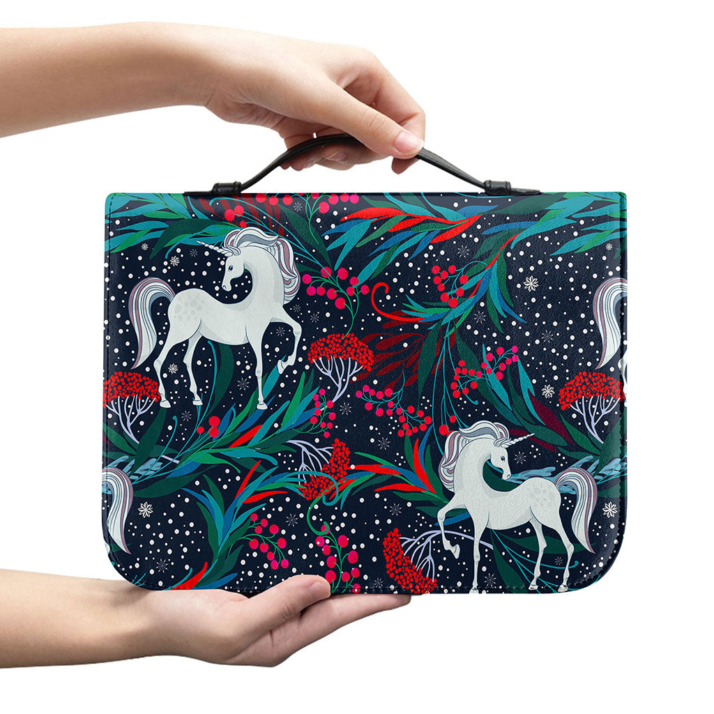 Fairy Floral Unicorn Pattern Print Leather Bible Cover