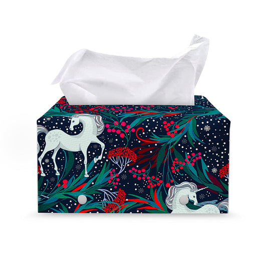 Fairy Floral Unicorn Pattern Print Leather Tissue Box Cover