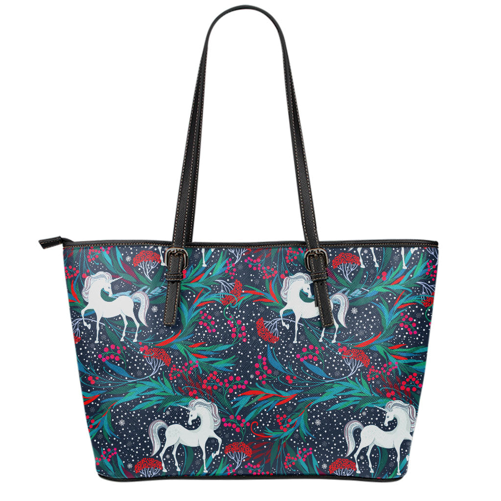 Fairy Floral Unicorn Pattern Print Leather Tote Bag