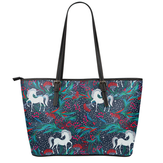 Fairy Floral Unicorn Pattern Print Leather Tote Bag