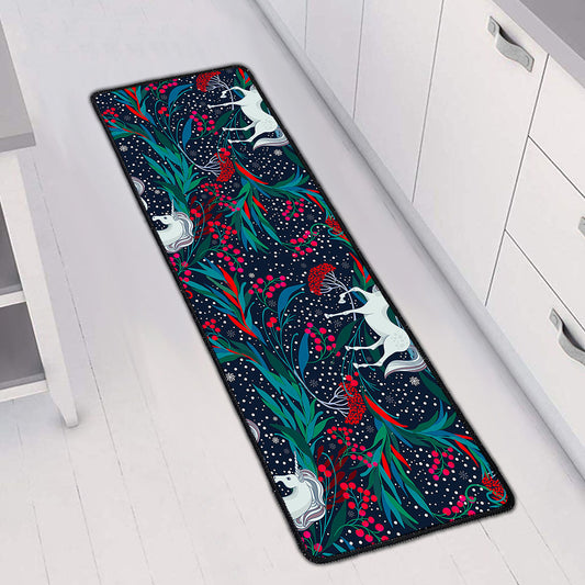 Fairy Floral Unicorn Pattern Print Long Kitchen Mat