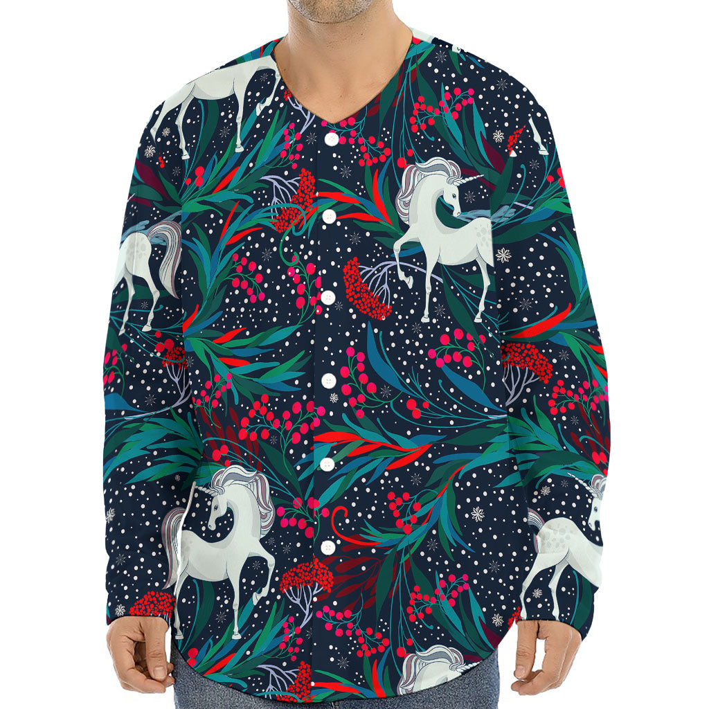 Fairy Floral Unicorn Pattern Print Long Sleeve Baseball Jersey