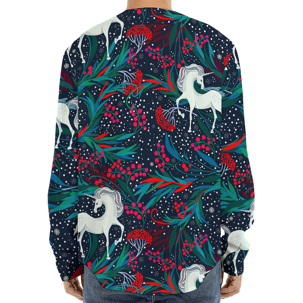 Fairy Floral Unicorn Pattern Print Long Sleeve Baseball Jersey
