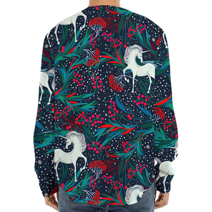 Fairy Floral Unicorn Pattern Print Long Sleeve Baseball Jersey