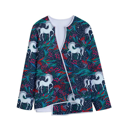 Fairy Floral Unicorn Pattern Print Long Sleeve Short Coat