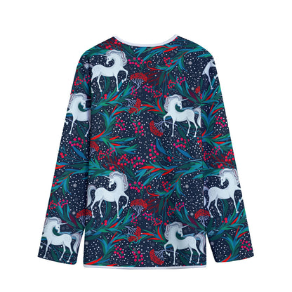 Fairy Floral Unicorn Pattern Print Long Sleeve Short Coat