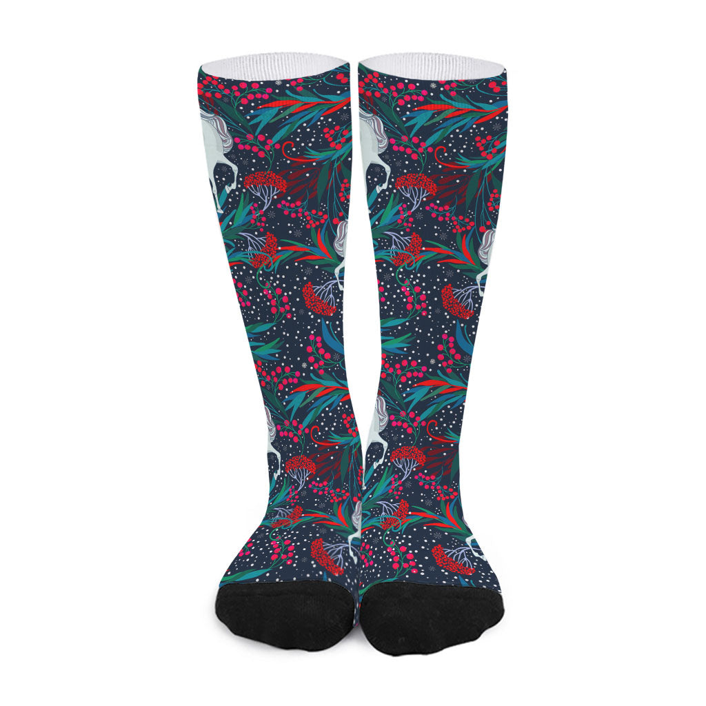 Fairy Floral Unicorn Pattern Print Long Socks