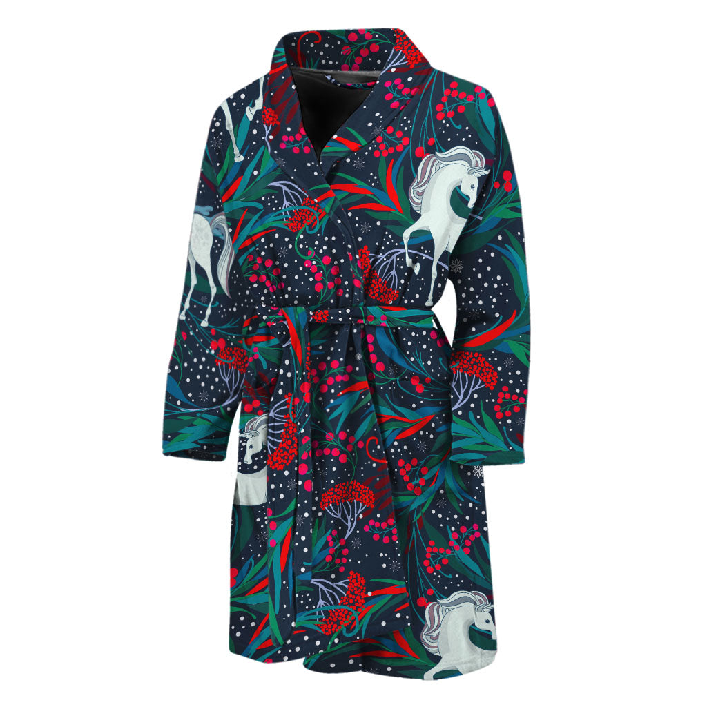 Fairy Floral Unicorn Pattern Print Men's Bathrobe