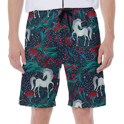 Fairy Floral Unicorn Pattern Print Men's Beach Shorts