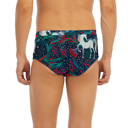 Fairy Floral Unicorn Pattern Print Men's Briefs