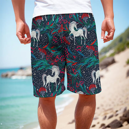 Fairy Floral Unicorn Pattern Print Men's Cargo Shorts