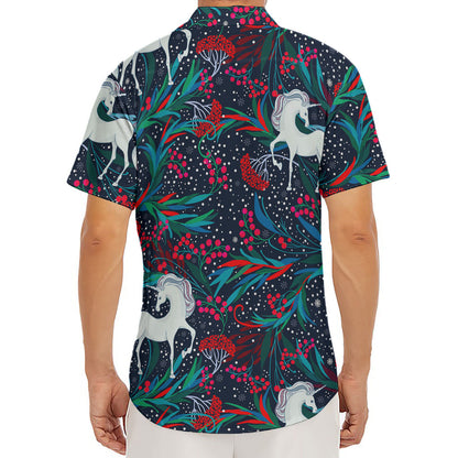 Fairy Floral Unicorn Pattern Print Men's Deep V-Neck Shirt