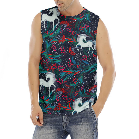 Fairy Floral Unicorn Pattern Print Men's Fitness Tank Top