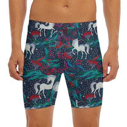 Fairy Floral Unicorn Pattern Print Men's Long Boxer Briefs