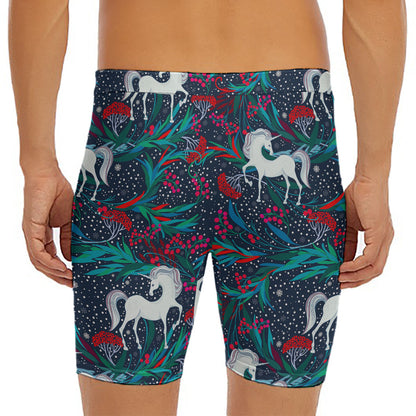 Fairy Floral Unicorn Pattern Print Men's Long Boxer Briefs